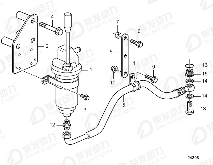 volvo penta Oil hose 3838152 Drawing